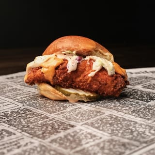Fried Chicken Slider Served with Fries & Fresh Fruit Cup