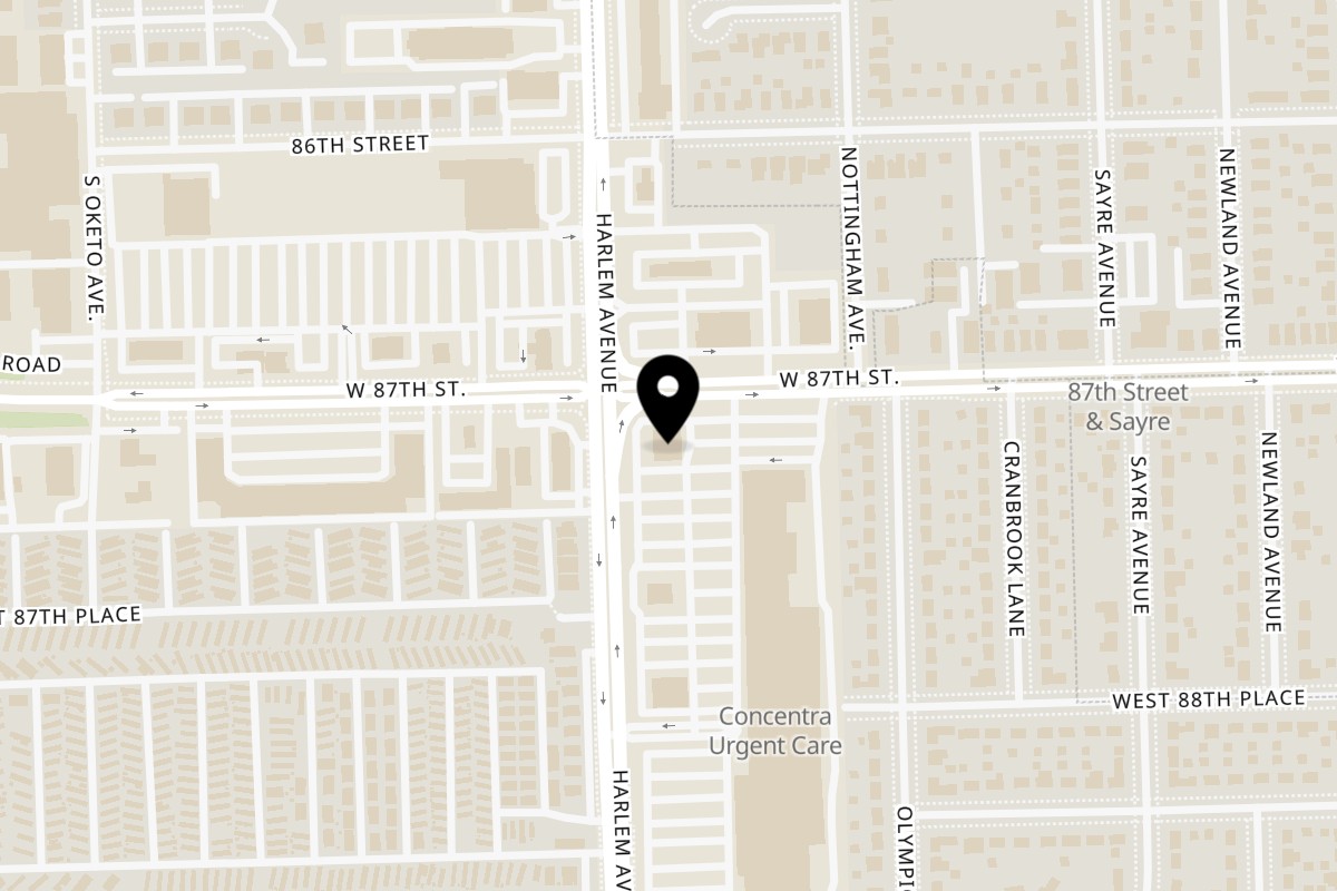 Map showing the location of CHI TEA Bridgeview on 8723 S Harlem Ave in Bridgeview